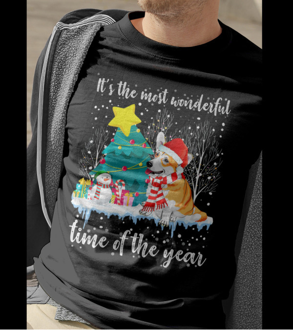Welsh Corgi It's The Most Wonderful Time Of The Year Christmas Scene T-Shirt