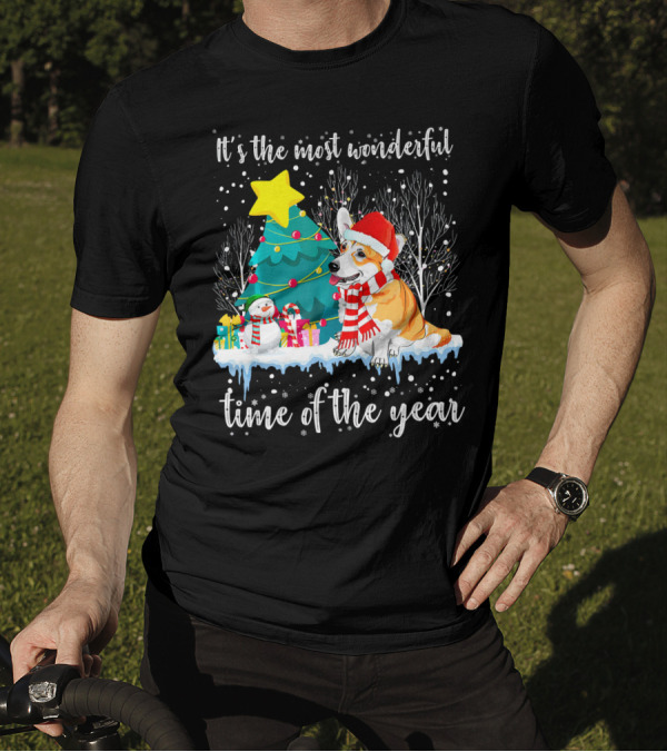 Welsh Corgi It's The Most Wonderful Time Of The Year Christmas Scene T-Shirt