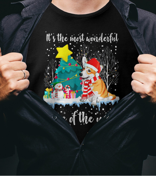 Welsh Corgi It's The Most Wonderful Time Of The Year Christmas Scene T-Shirt