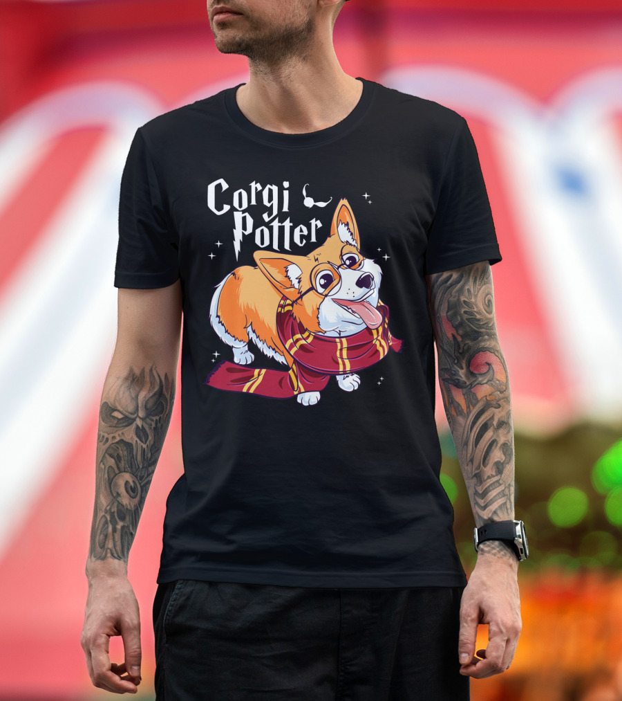 Corgi Potter Harry Pawter Cute Corgi Dog in Scarf T-Shirt