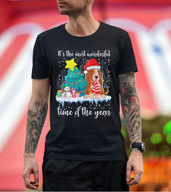 Premium T-Shirt: It's the Most Wonderful Time of the Year Basset Hound Christmas Scene T-Shirt It's the Most Wonderful Time of the Year Basset Hound Christmas Scene T-Shirt