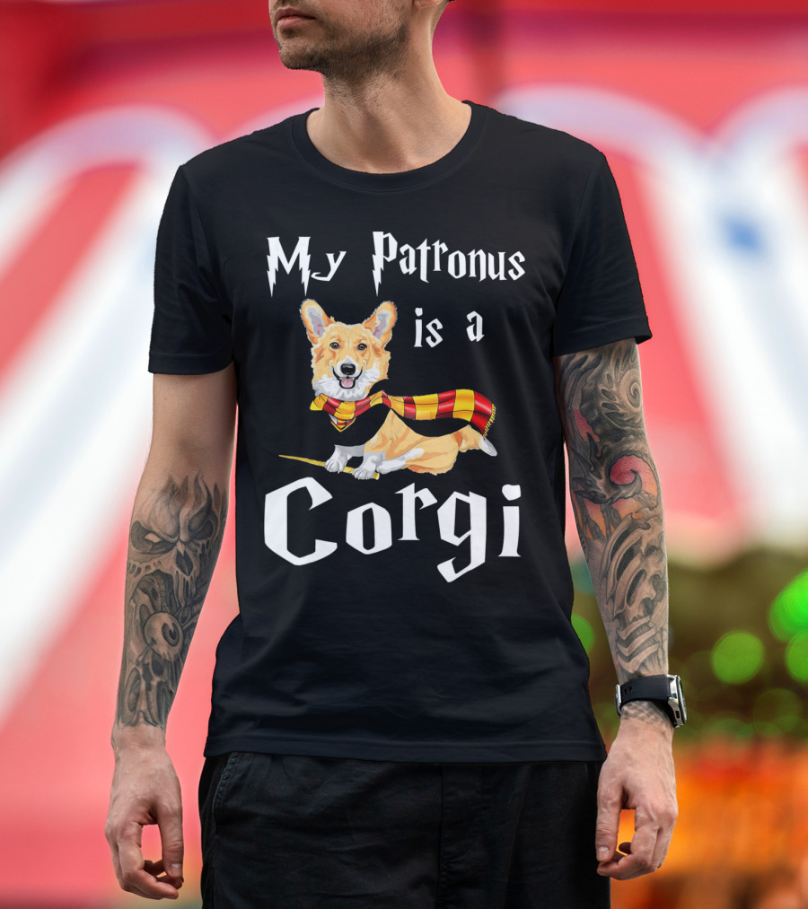 My Patronus Is A Corgi with Magic-Inspired Font and Scarf T-Shirt