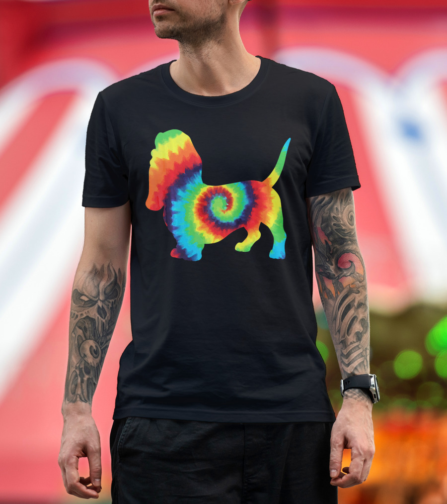 Retro Tie Dye Basset Hound Puppy Dog T-Shirt