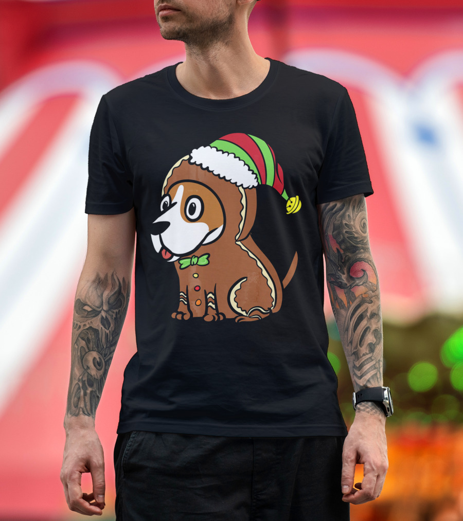 Basset Hound Gingerbread Man Costume Christmas Hat T-Shirt