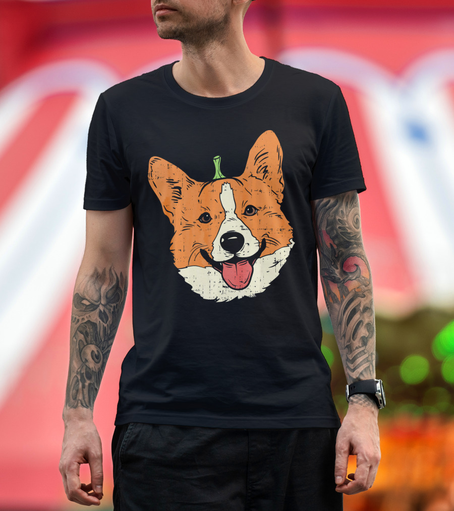 Welsh Corgi Pumpkin Face Halloween Costume Head T-Shirt