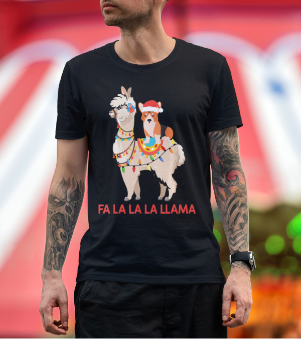 Premium T-Shirt: Fa La La La Llama Santa Corgi Riding Llama T-Shirt Fa La La La Llama Santa Corgi Riding Llama T-Shirt