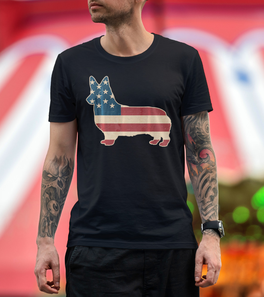 Patriotic Corgi American Flag T-Shirt