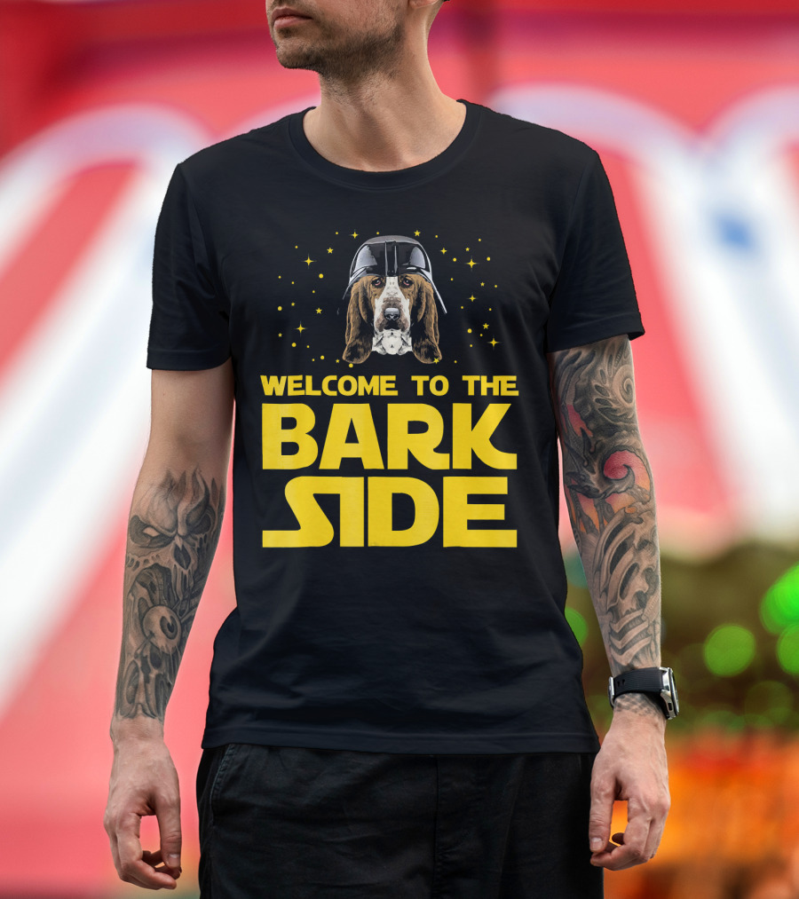 Welcome to the Bark Side of Basset Hound Dog with Helmet and Stars T-Shirt