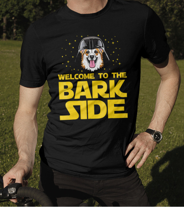Welcome To The Bark Side Corgi In Helmet With Stars T-Shirt