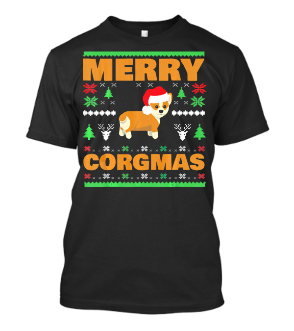 Merry Corgmas Ugly Christmas Sweater Corgi Holiday Santa Hat T-Shirt