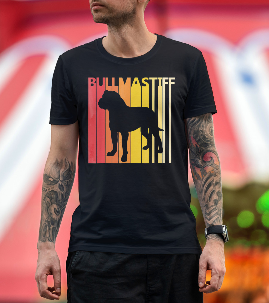 Retro Bullmastiff Dog Silhouette with Color Stripes T-Shirt