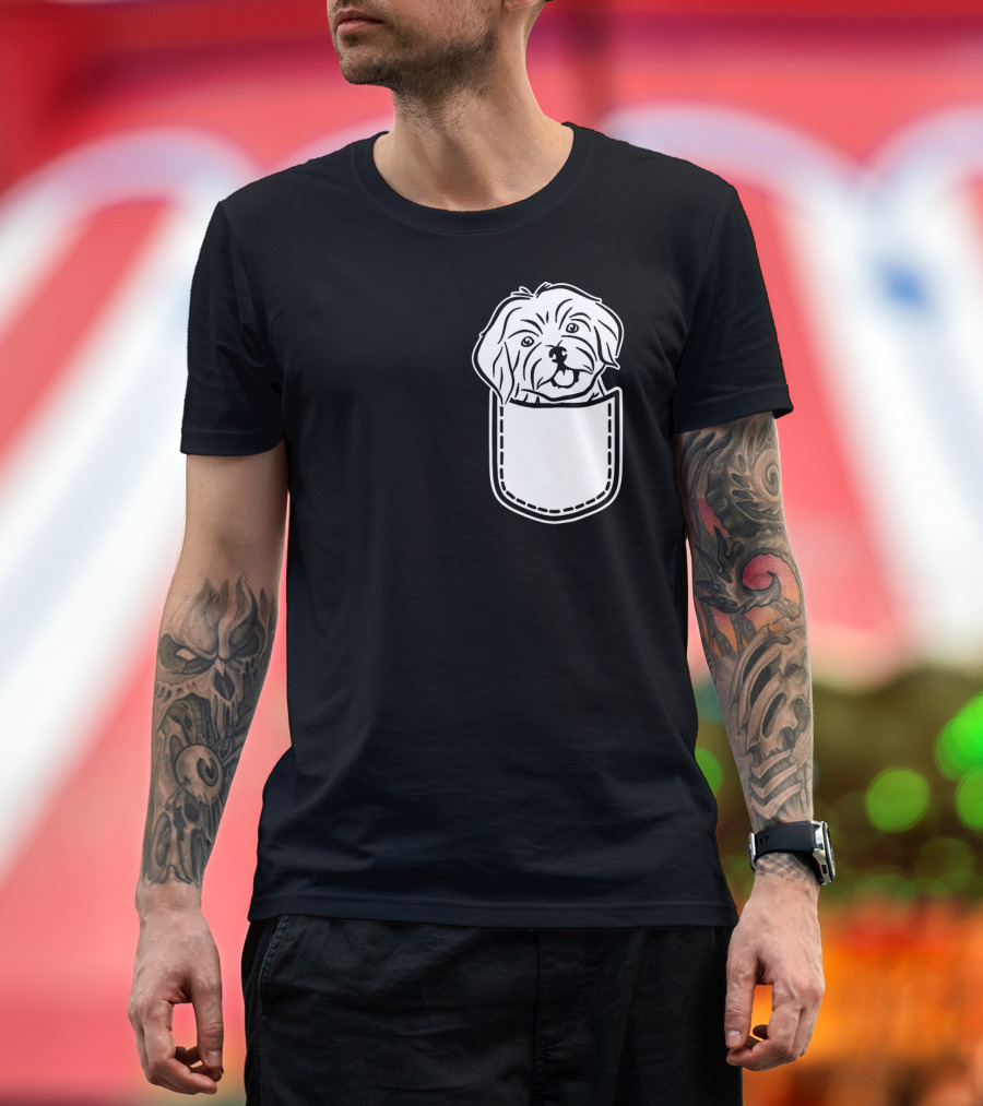 Havanese Dog in Pocket Peeking Out T-Shirt