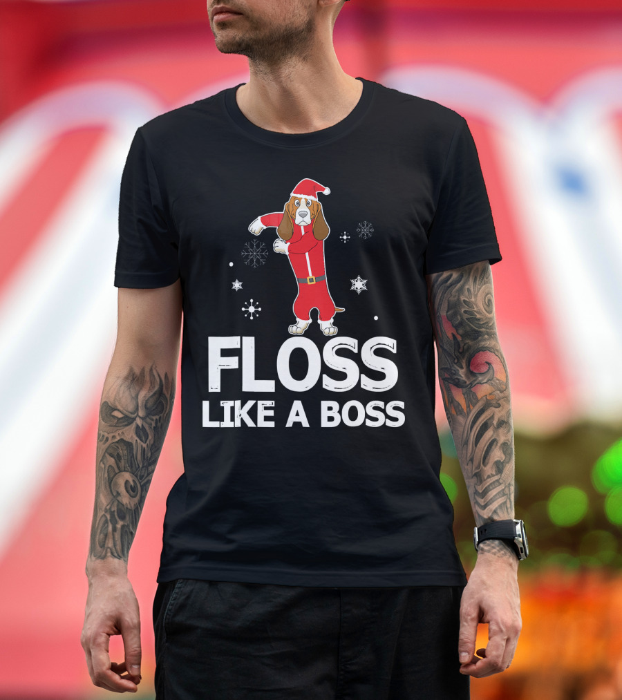 Basset Hound Dog Floss Like A Boss Santa Christmas T-Shirt