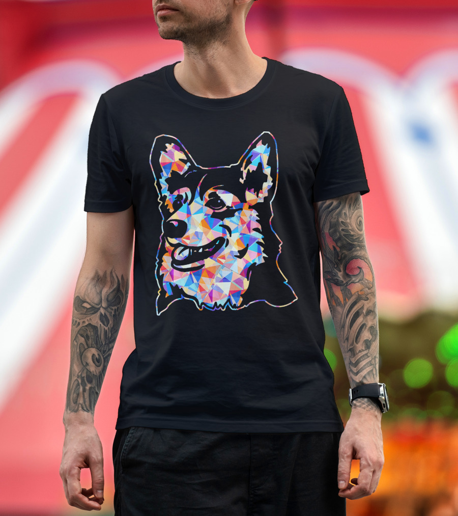Corgi Geometric Colorful Faceted Face T-Shirt