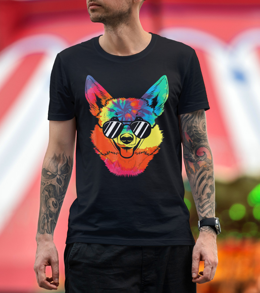 Corgi Colorful Sunglasses Rainbow Psychedelic T-Shirt