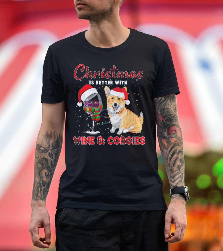 Christmas Is Better With Wine and Corgies Santa Hat Glass T-Shirt