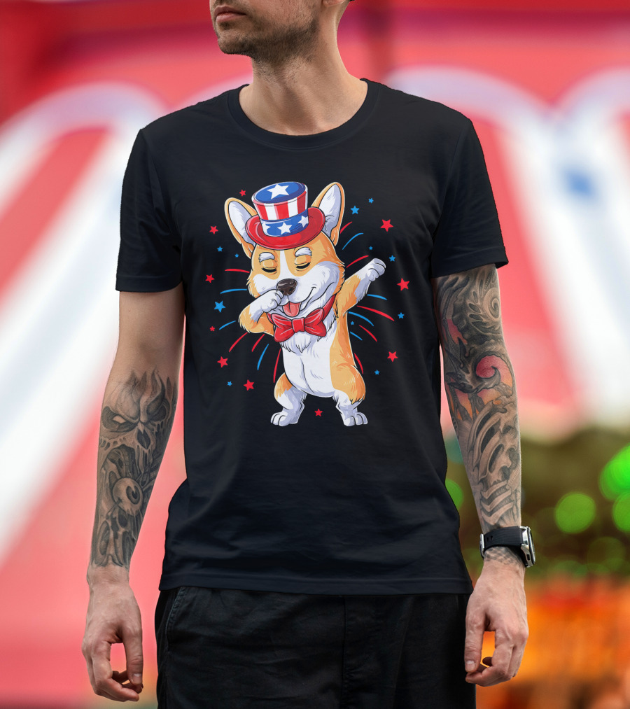 Dabbing Corgi Uncle Sam Hat Fireworks 4th of July Men T-Shirt