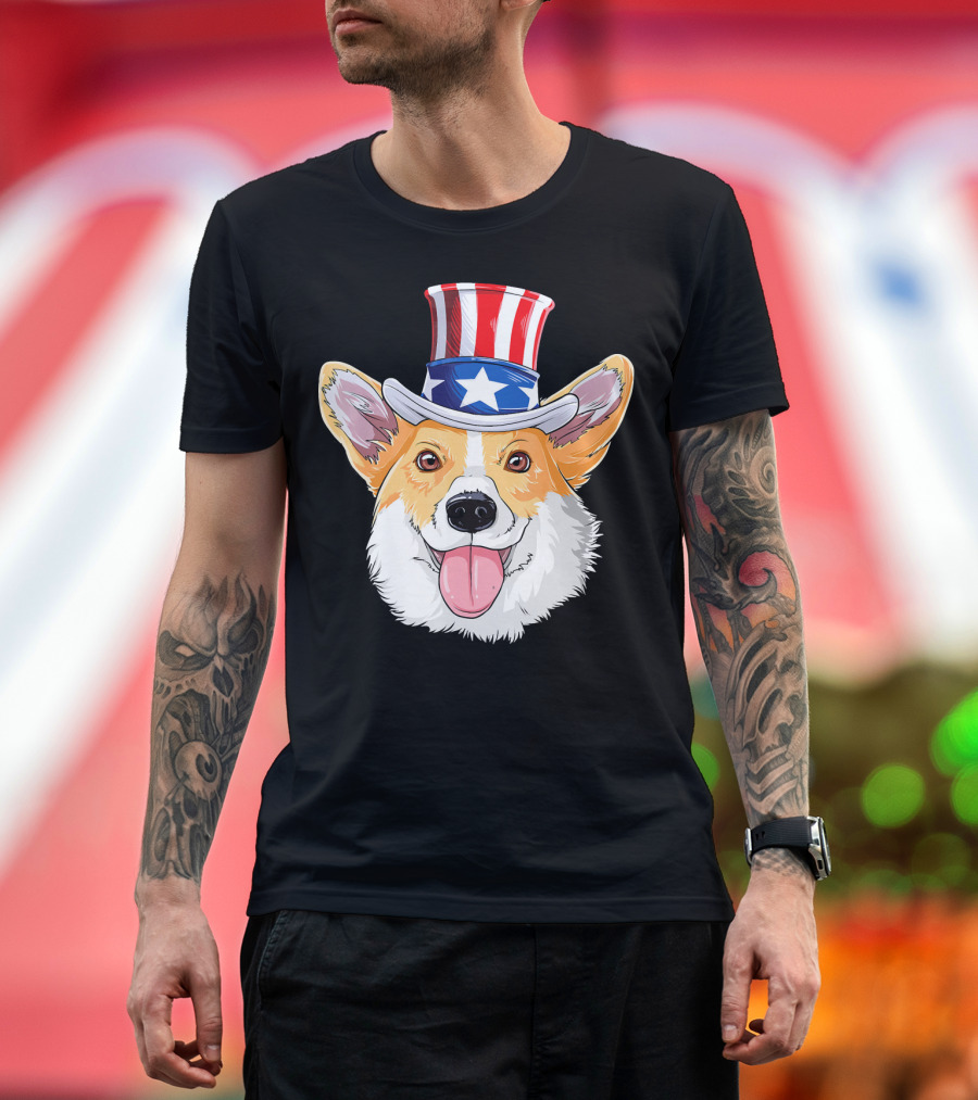Corgi Uncle Sam Patriot Hat 4th of July T-Shirt