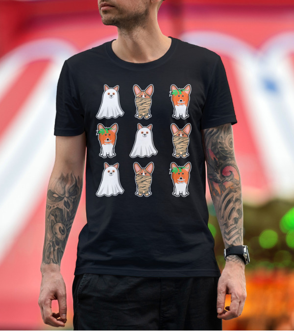 Premium T-Shirt: Cute Spooky Corgi Puppy Ghost Mummy Pumpkin Corgis T-Shirt Cute Spooky Corgi Puppy Ghost Mummy Pumpkin Corgis T-Shirt