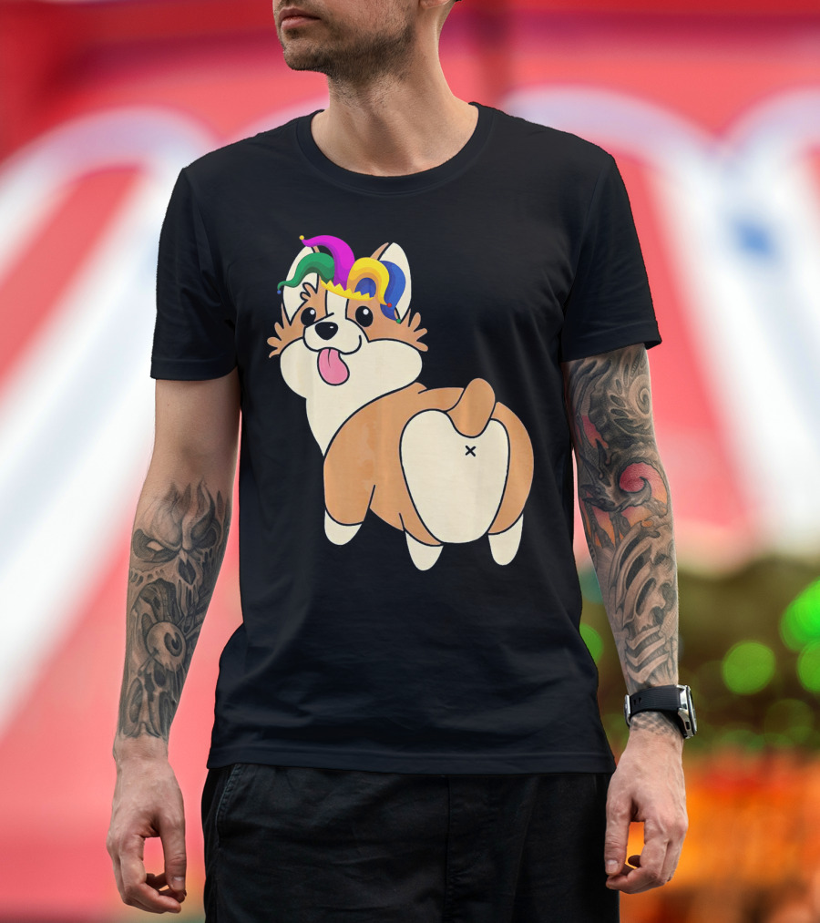 Corgi Wearing Jester Hat for Mardi Gras T-Shirt