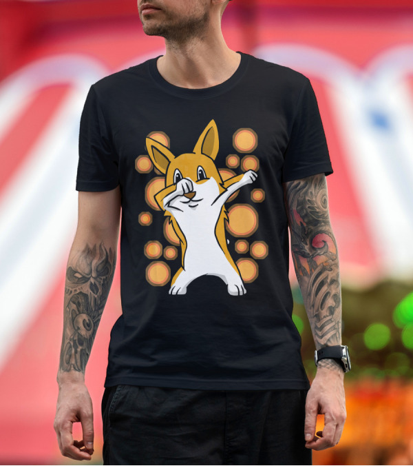 Premium T-Shirt: Corgi Dabbing Dog Orange Circles T-Shirt Corgi Dabbing Dog Orange Circles T-Shirt