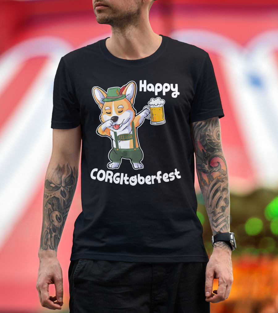 Happy Corgi Dabbing Drink Beer CORGitoberfest T-Shirt
