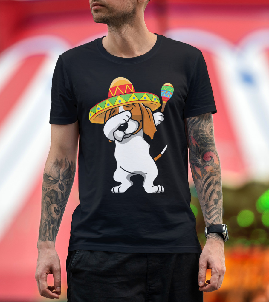 Basset Hound Dabbing in Sombrero with Maracas T-Shirt