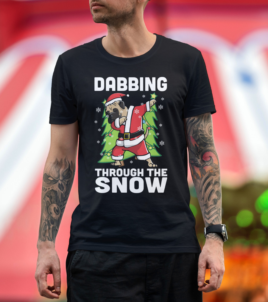 Bullmastiff Dabbing Through the Snow Santa Christmas T-Shirt