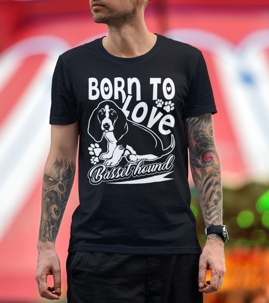 Born to Love Basset Hound Pawprint Hearts T-Shirt