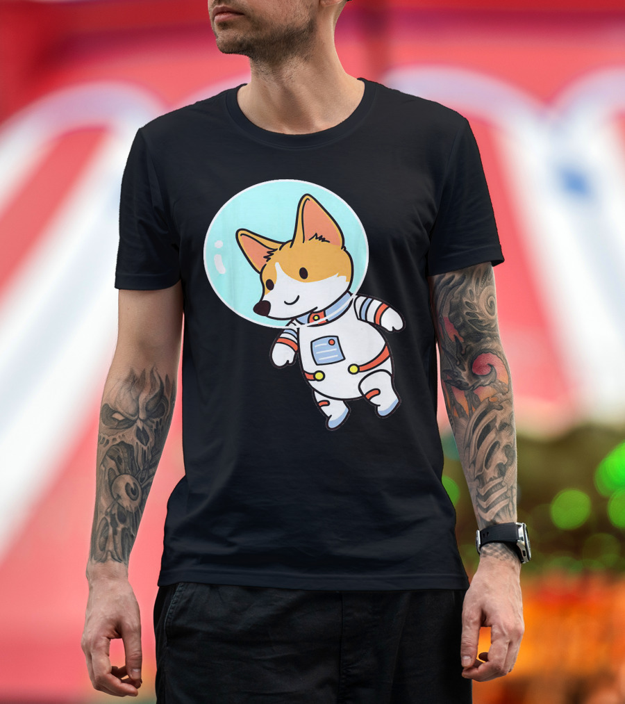 Corgi Dog Astronaut Floating in Space Suit T-Shirt