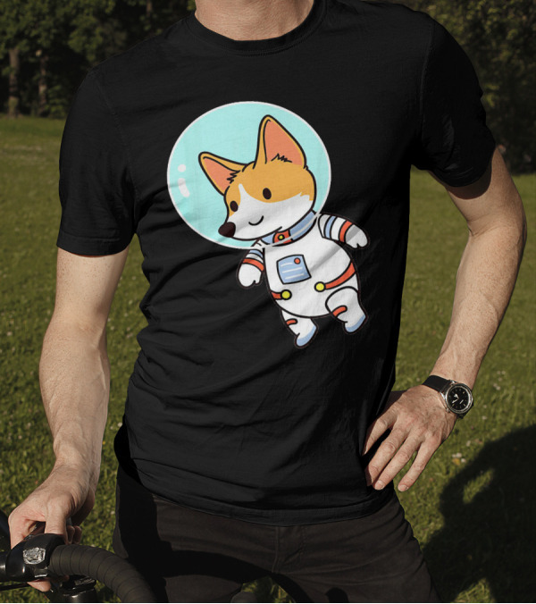 Corgi Dog Astronaut Floating In Space Suit T-Shirt