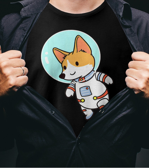 Corgi Dog Astronaut Floating In Space Suit T-Shirt