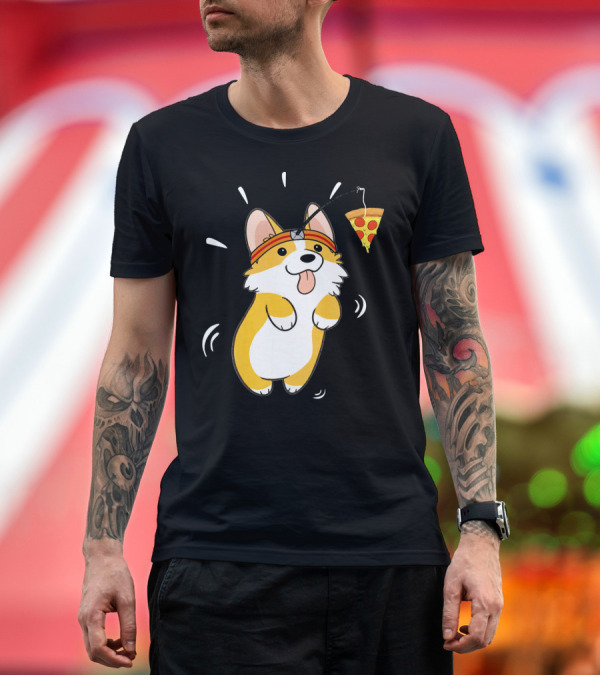 Premium T-Shirt: Corgi Running Pizza Lover Funny Dog Pizza Slice Chase T-Shirt Corgi Running Pizza Lover Funny Dog Pizza Slice Chase T-Shirt