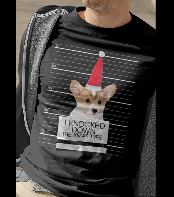 Corgi Dog Christmas Mugshot I Knocked Down The Xmas Tree T-Shirt