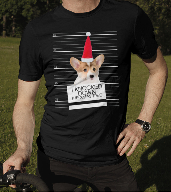 Corgi Dog Christmas Mugshot I Knocked Down The Xmas Tree T-Shirt