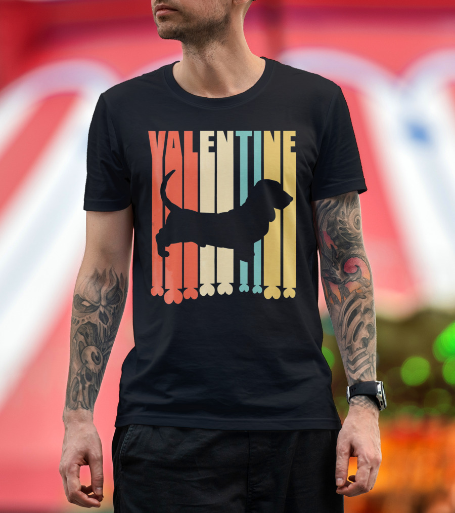 VALENTINE Basset Hound Silhouette Hearts T-Shirt