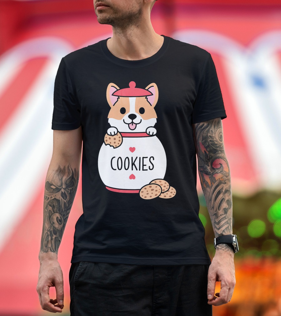 Playful Corgi in Cookies Jar with Hearts and Treats T-Shirt