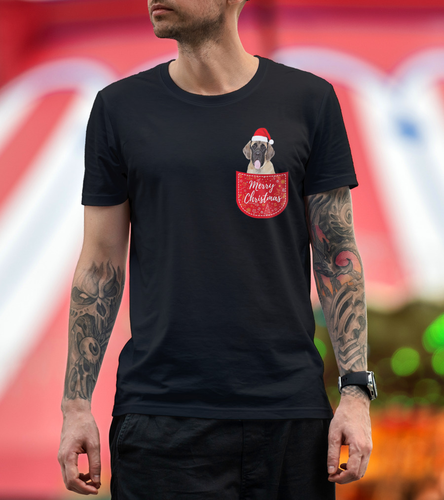 Merry Christmas English Mastiff Dog in Santa Hat T-Shirt