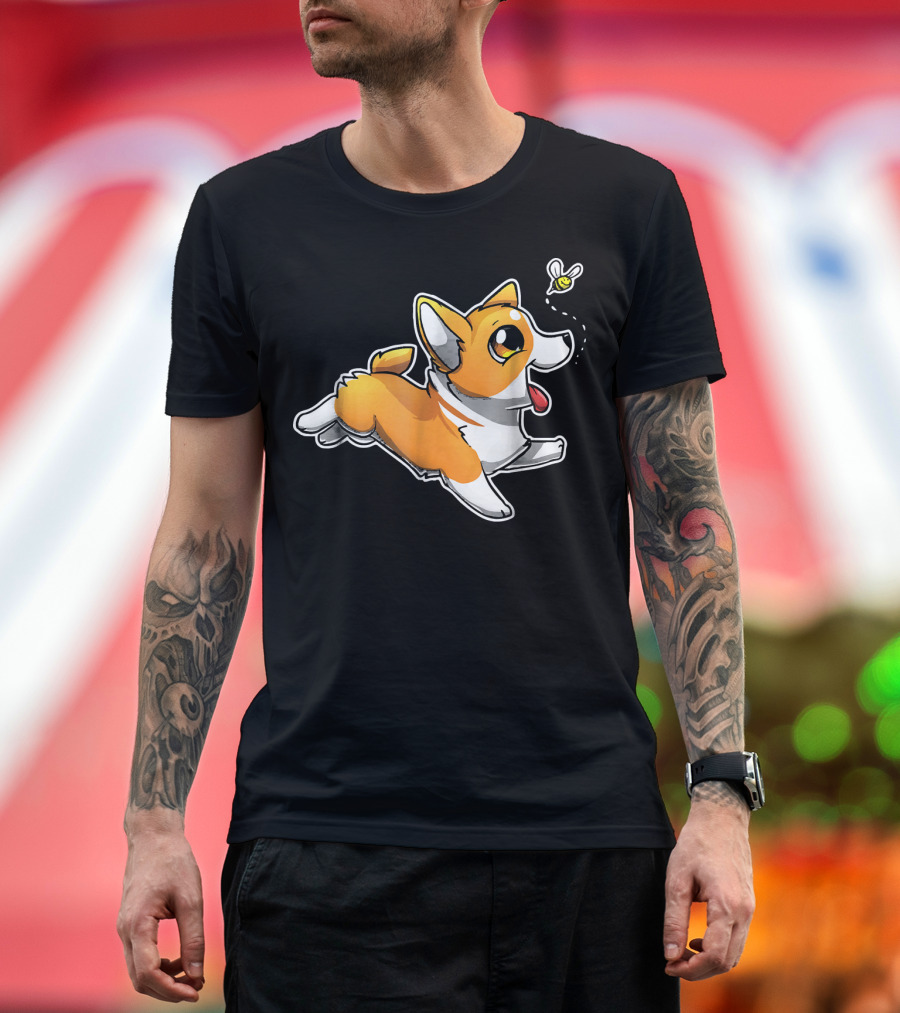Corgi Dog Chasing Cute Bee T-Shirt