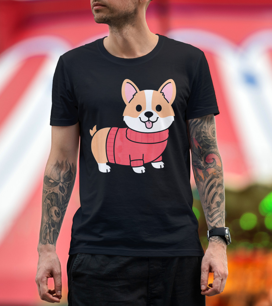 Cute Little Corgi Wearing Red T-Shirt