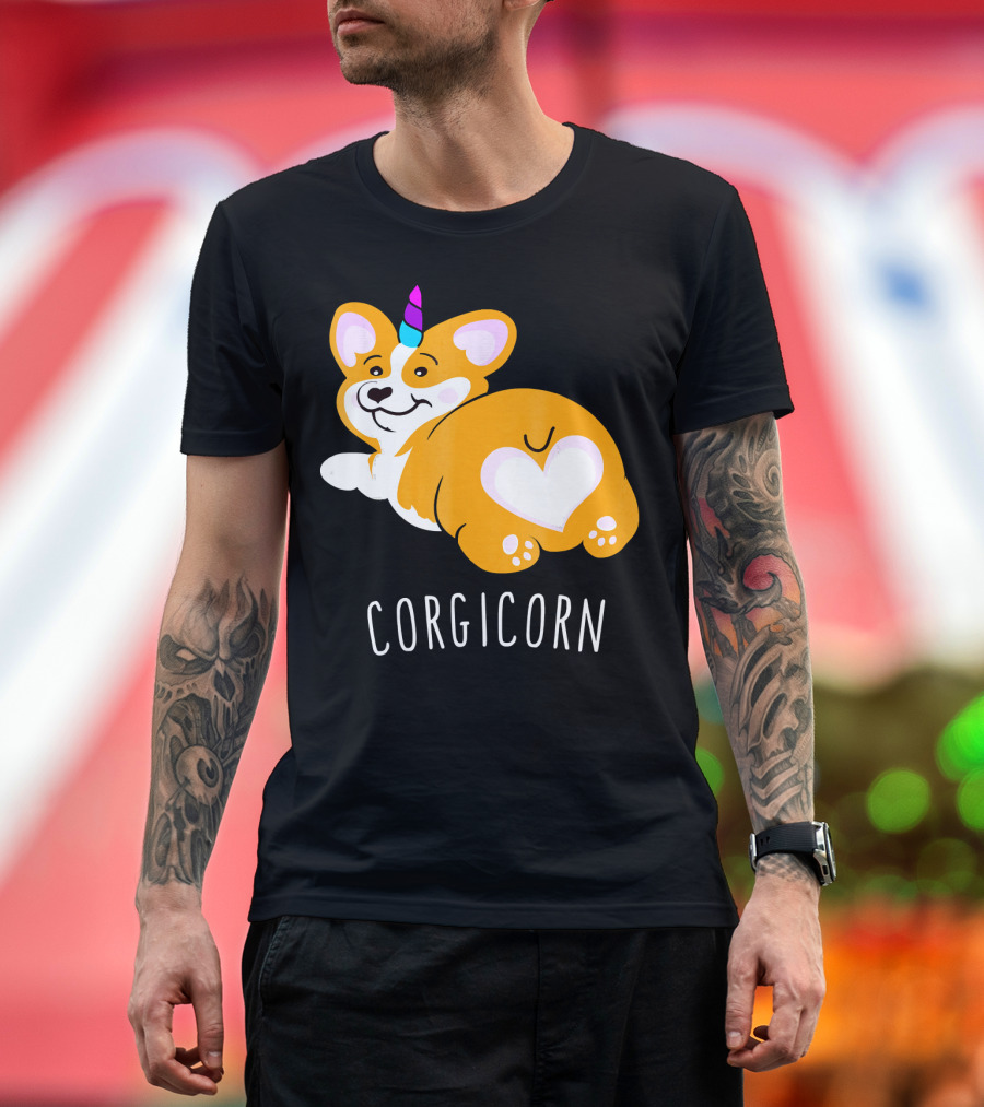 CORGICORN Unicorn Corgi with Heart Shaped T-Shirt