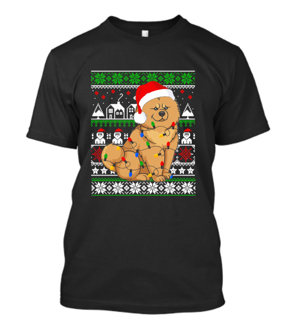 Chow Chow Santa Hat Christmas Lights Festive T-Shirt