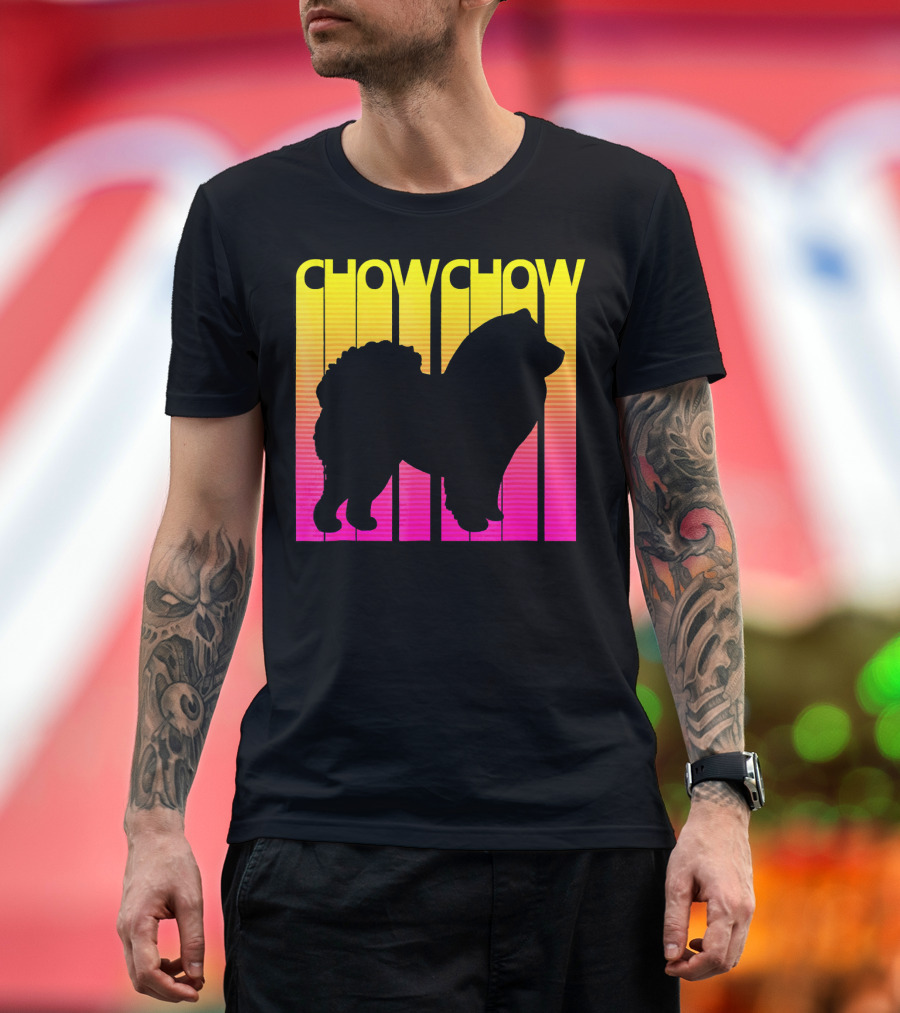 Retro Chow Chow Dog Silhouette Sunset Gradient T-Shirt