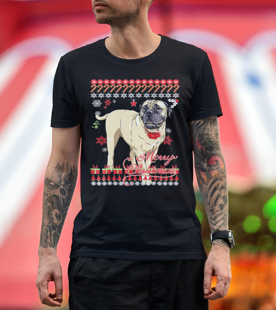 Merry Christmas Funny Ugly Christmas Bullmastiff T-Shirt
