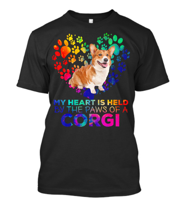 Heart Held By Rainbow Paws Of A Corgi T-Shirt