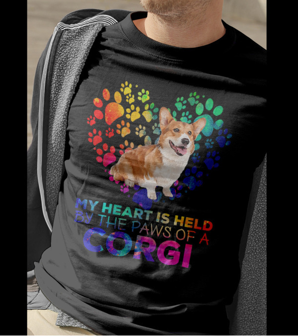 Heart Held By Rainbow Paws Of A Corgi T-Shirt