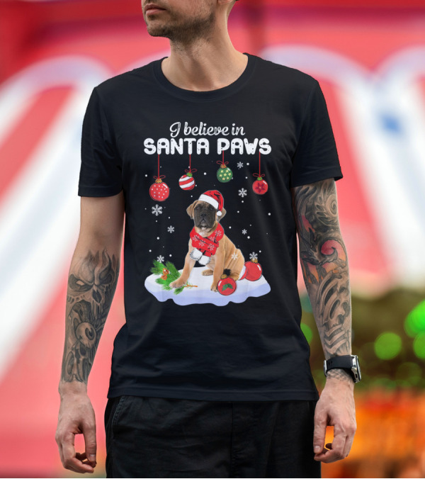 Premium T-Shirt: I Believe in Santa Paws Bullmastiff Holiday Ornaments Snowflakes T-Shirt I Believe in Santa Paws Bullmastiff Holiday Ornaments Snowflakes T-Shirt