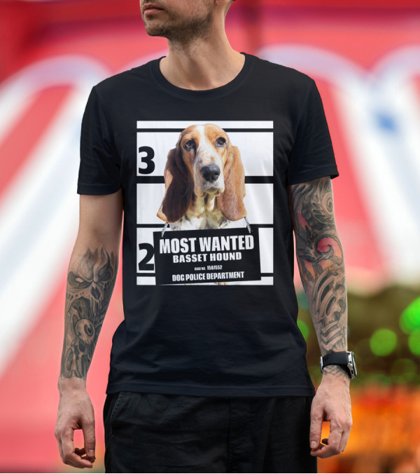 Premium T-Shirt: Most Wanted Basset Hound Case No 1561552 Dog Police Department T-Shirt Most Wanted Basset Hound Case No 1561552 Dog Police Department T-Shirt