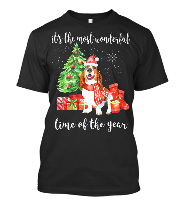 Its The Most Wonderful Time Of The Year Christmas Dog With Tree And Presents T-Shirt