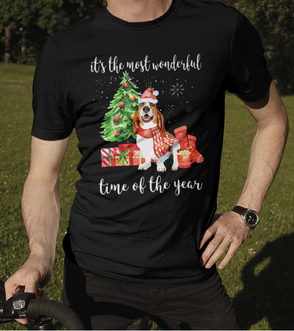 Its The Most Wonderful Time Of The Year Christmas Dog With Tree And Presents T-Shirt